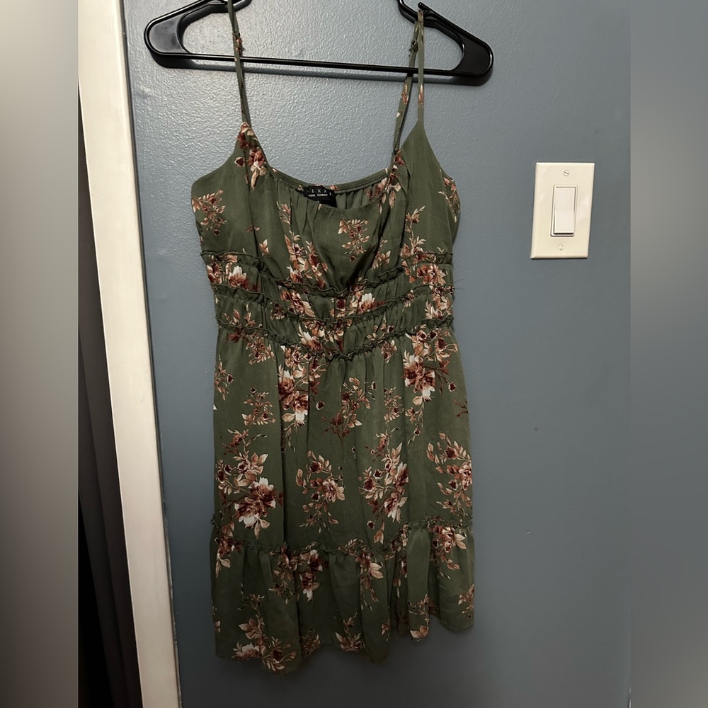 Green, floral, mini dress, Medium